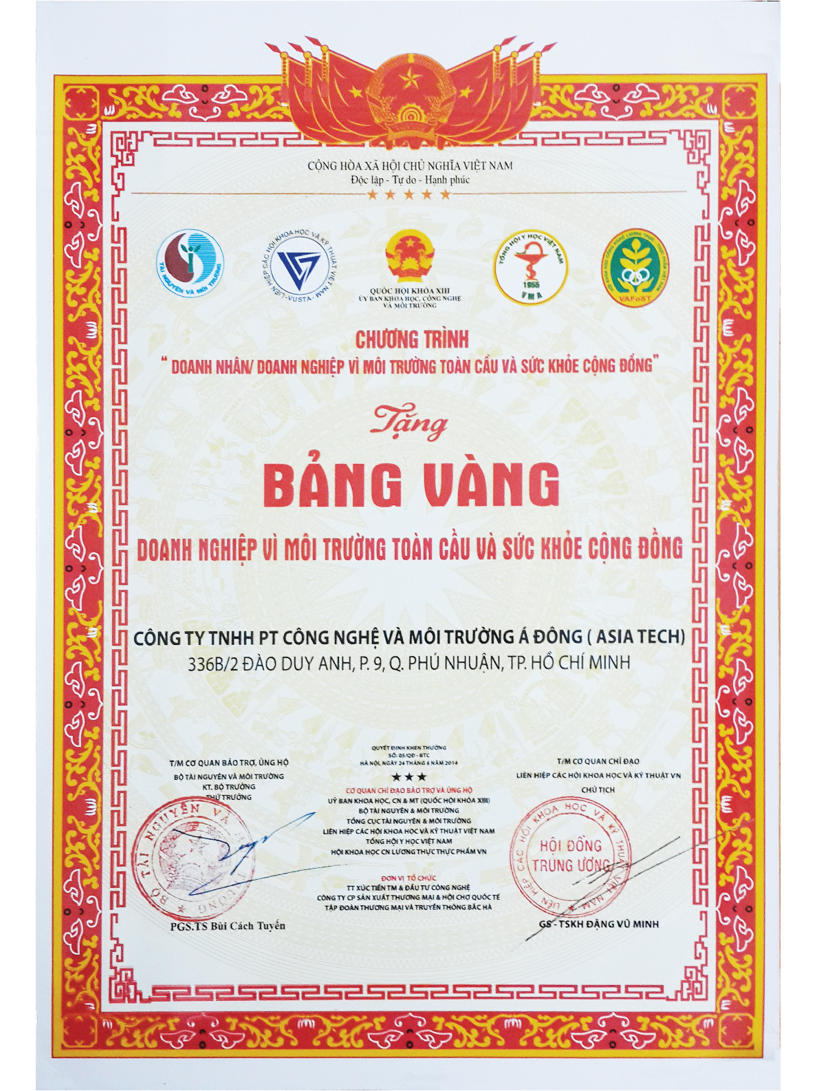 2014 BANG VANG vi moi truong toan cau va suc khoe cong dong
