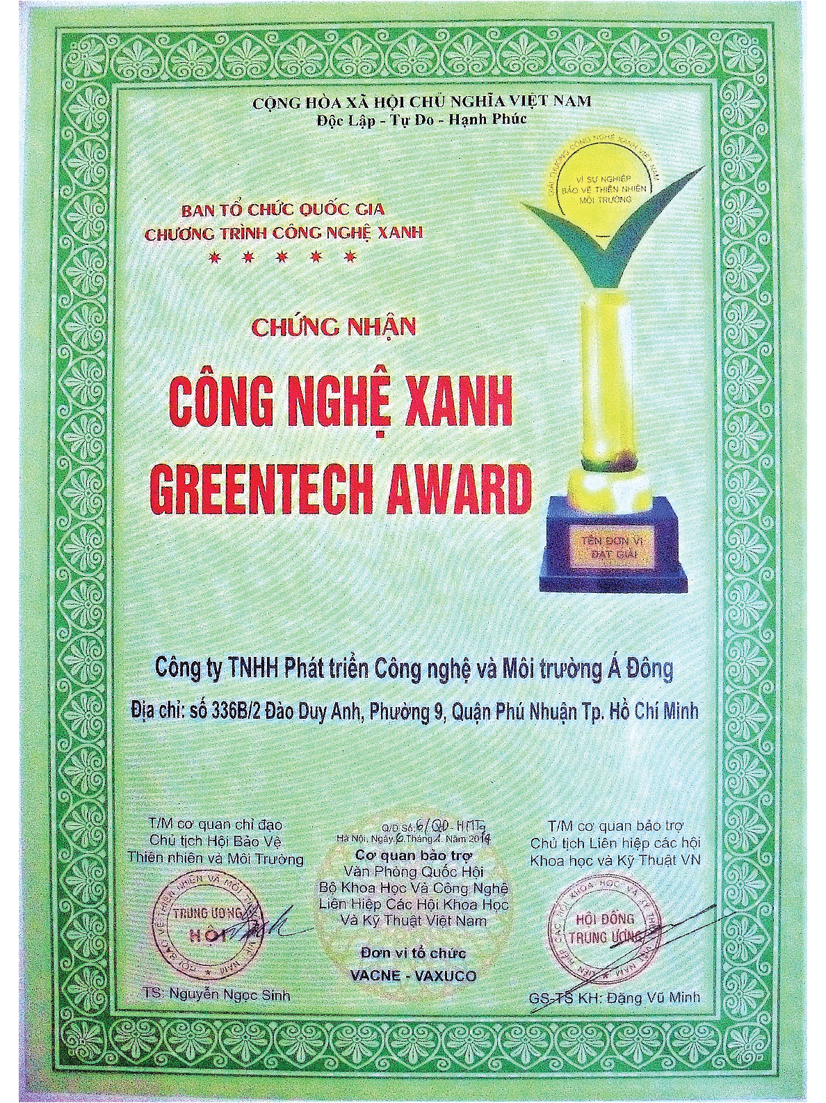 2014 CHUNG NHAN cong nghe xanh