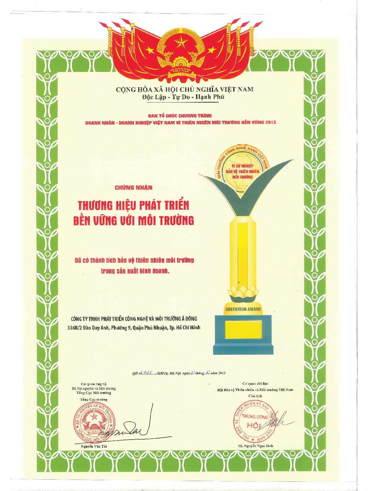 2015 CHUNG NHAN thuong hieu ben vung